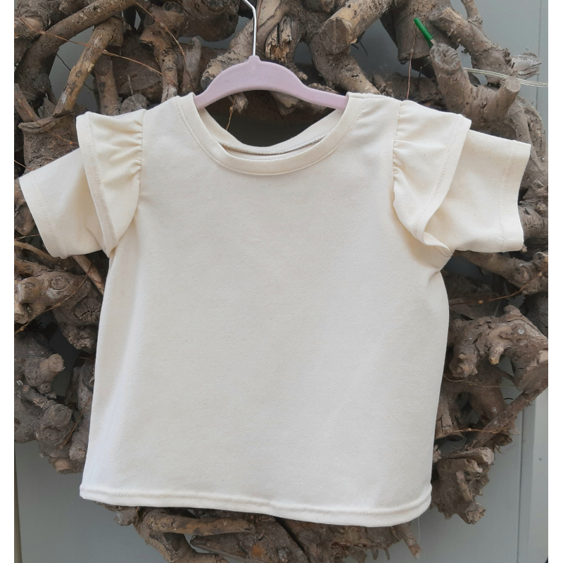 t-shirt ecru met roezel korte mouw