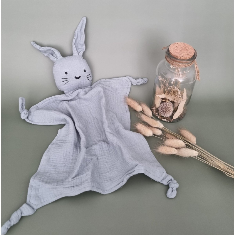 Rammelaartje hydrofiele knuffel Konijn - Grijsblauw