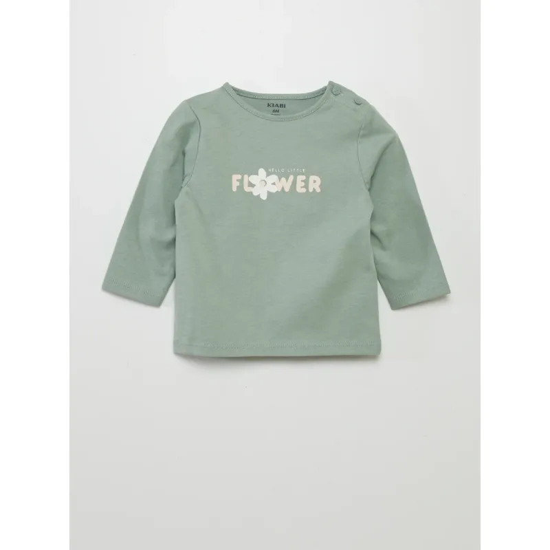 t-shirt met lange mouwen en print - GROEN