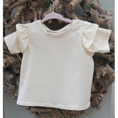 t-shirt ecru met roezel korte mouw