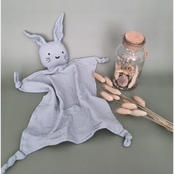 Rammelaartje hydrofiele knuffel Konijn - Grijsblauw